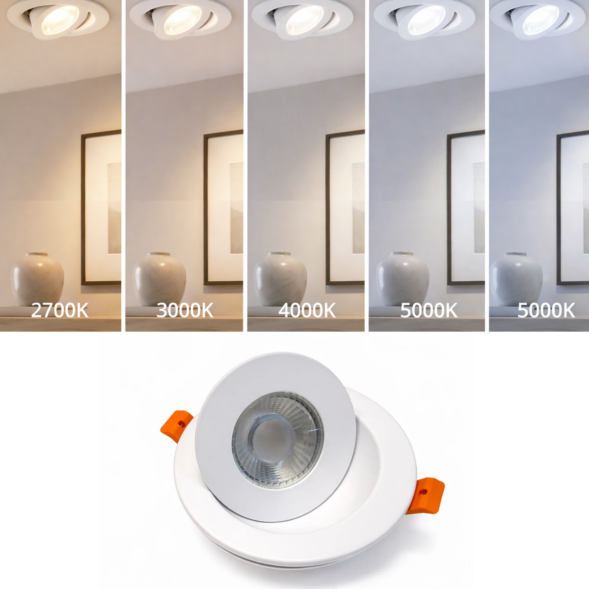 24-Pack 9W 4-Inch Round Gimbal LED Light - 360° Adjustable, 3CCT Selectable, IC Rated (White) options | Selix Kala