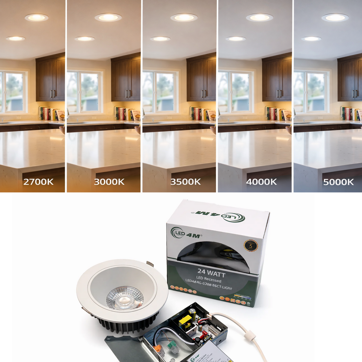 20-Pack 5-inch Gimbal LED Recessed Light - 24W 5-CCT Selectable (White) options | Selix Kala
