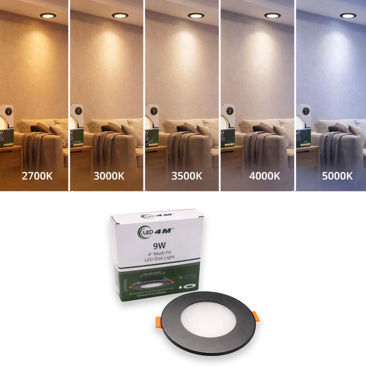 20-Pack 4-inch Multi-Fit LED Disk Light - 9W 5-CCT Selectable (Black)
options | Selix Kala