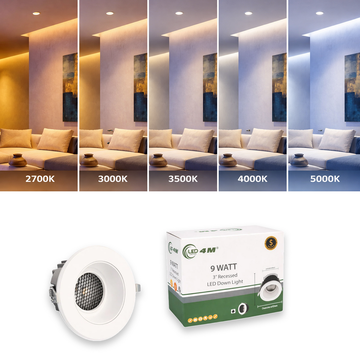 20-Pack 3-inch Recessed LED Downlight - 9W 5-CCT Selectable (White) 9watt | Selix Kala
