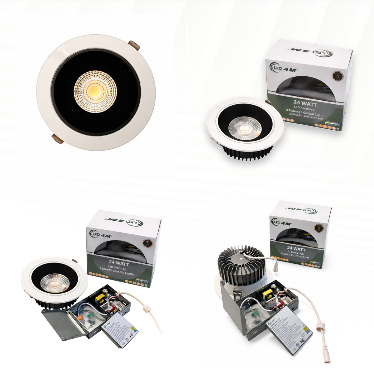 20-Pack 24W 5-Inch LED Gimbal Recessed Light - Adjustable Beam, 2000 Lumens, 5CCT (Black ) all | Selix Kala